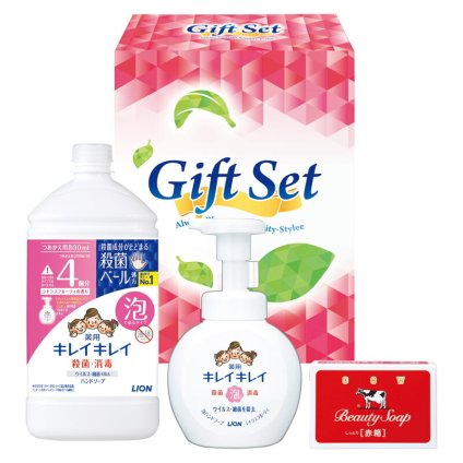 実りの秋の贈り物 きちんとキレイギフト ライオンキレイキレイ薬用泡ハンドソープ（250ml）･ライオンキレイキレイ薬用泡ハンドソープ詰替用（800ml）･牛乳石?赤箱×各1