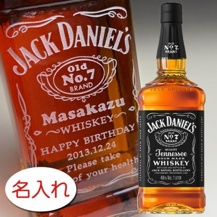 【名入れ お酒 彫刻 × ジャック ダニエル ブラック 正規・1000ml（1L 1リットル） / オリジナルラベル / 紺ギフト箱】Jack Daniel's BLACK LABEL old No.7 Whiskey 名入り ボトル プレゼント ラベル レリーフ 名前入り ウイスキー オリジナル ギフト 刻印