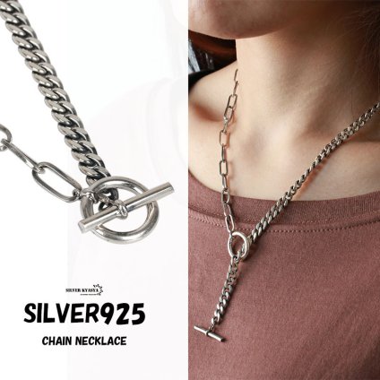 シルバー925 喜平チェーン マンテル Tバー 切り替えチェーンネックレス レディース 50cm 女性 ペンダント