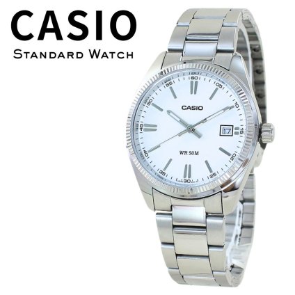箱なし カシオ 腕時計 メンズ レディース シルバー ホワイト ユニセックス CASIO 海外モデル 日付表示 50m防水 プレゼント ギフト 成人 卒業 入学