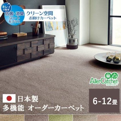 ラグ カーペット 日本 抗菌 消臭 清潔 オーダー 撥水 抗アレル物質 ダニ対策 無地 江戸間 10畳 約352×440cm