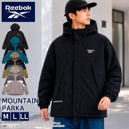 【予約】Reebok リーボック マウンテンパーカー メンズ 長袖 アウター ブルゾン スタンド フルジップ フーディ 中綿 キルト 軽量 防風 あたたかい ロゴ 刺繍  ブランド 大きいサイズ ゆったり ユニセックス 春 秋 冬 M L LL 黒 紺 2026fw karlas