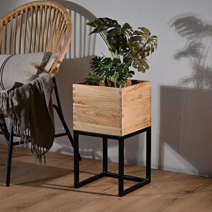 プランターボックス プランター 植木鉢棚 シェルフ ケース 本棚 リビング パーテーション チーク無垢 木製 シンプル ソープ仕上げ ブ スチール 鉄脚 北欧 ナチュラル 新生活