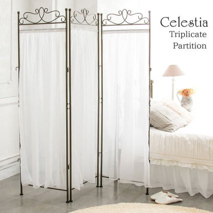 カーテン 窓まわり パーテーション Celestia（セレスティア） 3連 幅48×奥行き3×高さ170cm（1連あたり） スチール ポリエステル アジャスター付き ホワイト ゴールド sk-1700【北海道・沖縄・離島以外送料無料】