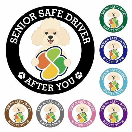 カーサイン 高齢者マーク SENIOR SAFE DRIVER プードル ステッカー シール 直径13cm 肉球 日本製 車