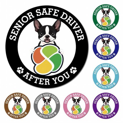 カーサイン 高齢者マーク SENIOR SAFE DRIVER ボストンテリア マグネット 強力 直径13cm 肉球 日本製 車 ステッカー