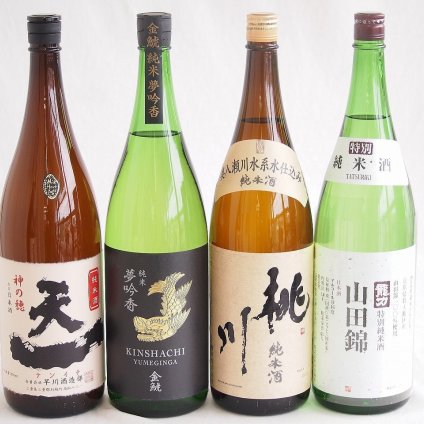 米の旨味よい日本酒4本セット(早川酒造部天一 純米酒 (三重県) 桃川 純米酒 (青森県) 金しゃち酒造金鯱 夢吟香 純米酒 (愛知県) 本田酒造龍力 山田錦 特別純米酒 (兵庫県)) 1800ml×4本