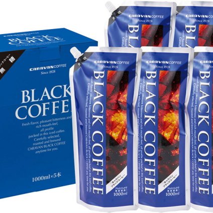 夏の贈り物お中元 ブラックコーヒー無糖5本セット キャラバンコーヒー ブラックコーヒー無糖（1L）×5
