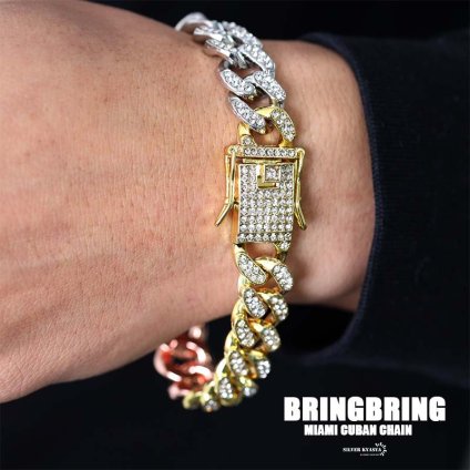 マイアミキューバン ブレスレット 喜平チェーンブレスレット メンズ ゴールド シルバー gold silver HIPHOPアクセサリー キラキラ カラフル トリプルカラー 父の日 男性