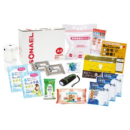 実りの秋の贈り物 そなえるボックス16点セット（在宅避難用品） 1.9kg 抗菌消臭簡易トイレセット×3、ウェットティッシュ･ウェット手袋･給水袋（3L）×各2、COBセパレートランタン･ダイナモマルチライト･歯みがきシート･からだふき･レジャーシート･緊急避難カード･水
