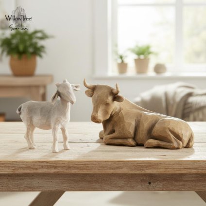 ウィローツリー Ox and Goat - 雄牛と山羊 8.75cm | キリスト 降誕セット 馬小屋セット ナティビティ プレゼピオ 置物 彫刻 人形 インテリア スーザン･ローディ 正規輸入品