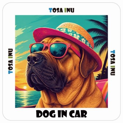 名入れ可 Tosa Inu 土佐犬 犬 カーステッカー シール DOG IN CAR 海 麦わら帽子 サングラス 夏 13x13cm 正方形 防水 屋外 屋内 車ステッカーステッカー 車 バイク サインステッカー カーサイン