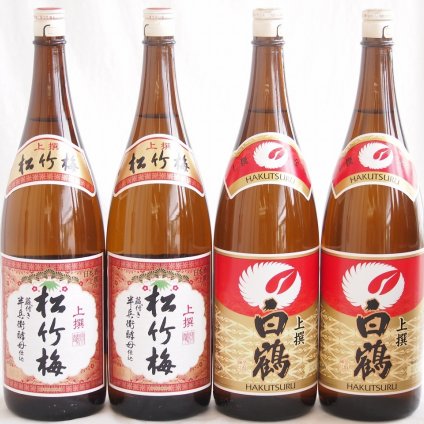 祝い酒日本酒 4本セット(白鶴 上撰 清酒(兵庫県) 松竹梅 上撰 清酒(兵庫県)) 1800ml×4本