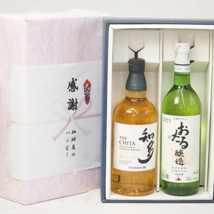 父の日贈り物 感謝の贈り物ボックス 国産ウィスキー 知多と国産ワインセット(おたる醸造 ナイアガラ 白ワイン やや甘口(北海道)720ml知多シングルモルト700ml