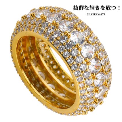 ゴールド リング 18k GP 金 指輪 ジルコニア キラキラ パヴェリング hiphop ヒップホップ B系 高級さ 存在感