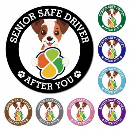カーサイン 高齢者マーク SENIOR SAFE DRIVER ジャックラッセルテリア マグネット 強力 直径13cm 肉球 日本製 車 ステッカー