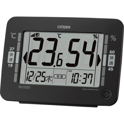 【直送】シチズン CITIZEN デジタル電波時計 [26-0249-158] 8RZ232-002 環境目安表示付き 壁掛け時計 置き時計 温湿度計 熱中症 インフルエンザ 快適目安表示 デジタル 大画面 黒 おしゃれ 新生活 お祝い ギフト プレゼント