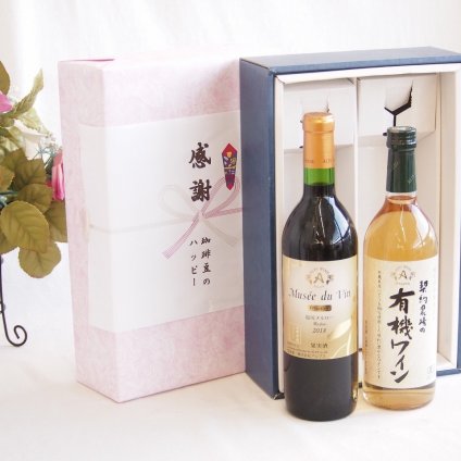 感謝の贈り物ボックス長野県塩尻市の名門ワイナリー赤ワインと国産ワインセット(酸化防止剤無添加 契約農場の有機白ワイン やや甘口(長野県)720mlアルプスミュゼ ダイナスティ 塩尻メルロー2018赤ワイン