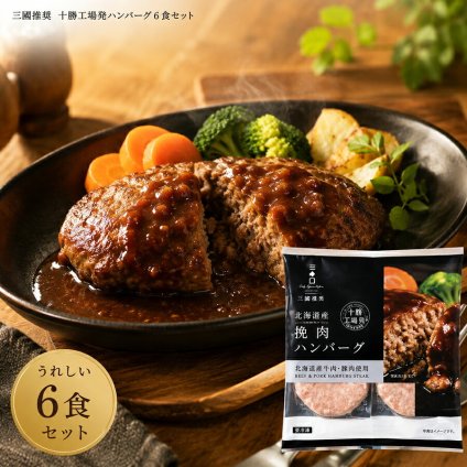 メーカー直送  三國推奨　十勝工場発ハンバーグ６食セット 26-6025-13 贈答品 自宅用 プレゼント 人気  お誕生日 北海道素材にこだわったハンバーグ北海道素材にこだわってつくりあげられた本格ディナータイプのハンバーグセット。