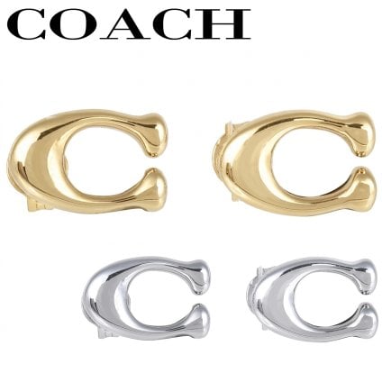 コーチ ピアス シグネチャー 女性 レディース ゴールド シルバー COACH 選べる2カラー 【369816GLD710 369816RHO030】 ジュエリー アクセサリー 【ラッピング無料 誕生日 お祝い プレゼント ギフト 贈り物】