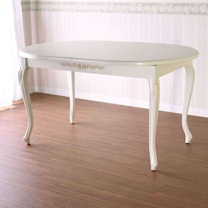 ダイニング家具 テーブル 4人 アンティーク 調 ダイニング 楕円 伸縮 オーバル 伸長式 幅140cm→175cm ロココ ダイニングテーブル ホワイト 姫系 猫脚 ヨーロピアン 輸入家具 オシャレ 白家具 北欧 クラシック