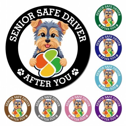 カーサイン 高齢者マーク SENIOR SAFE DRIVER ヨークシャーテリア マグネット 強力 直径13cm 肉球 日本製 車 ステッカー