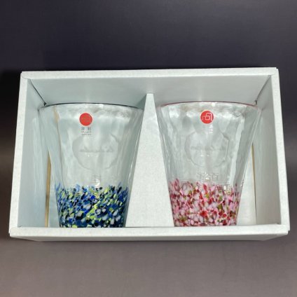 還暦祝い　名入れグラス アデリア津軽びいどろ ペア 舞う桜＆宵の蛍 300ml　退職祝い 名前入りグラス 誕生日プレゼントメッセージ入りギフト退職記念品卒団記念品
