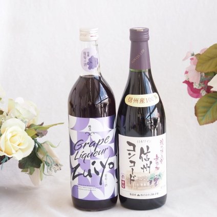 みずみずしくジューシーな風味の葡萄酒と酸化防止剤無添加ワインセット(酸化防止剤無添加 信州コンコード赤ワイン 中口(長野県)720ml瑞鷹葡萄の酒10度(熊本県)720ml