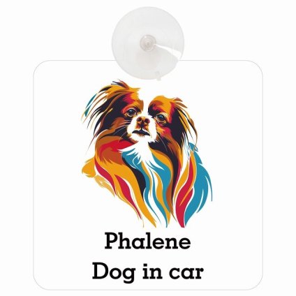 名入れ可 Dog in car Phalene ファレーヌ Eタイプ 吸盤 収れん火災防止 セーフティサイン 安全対策 車内用 安全運転 煽り運転対策 安全対策 カラフル ポップアート風 アニメ風 かわいい イラスト カーサイン