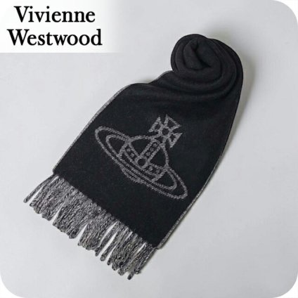 ヴィヴィアン ウエストウッド マフラー メンズ レディース ブランド Vivienne Westwood ロゴ W01MK-N402 BLACK WHITE ビビアン