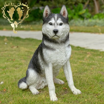 【送料無料】【お座りシベリアンハスキー（大）】本物そっくり 犬 ドッグ 置物　ガーデニング   エントランス リビング  おしゃれ インテリア置物 ウエルカム お出迎え　Woobia
