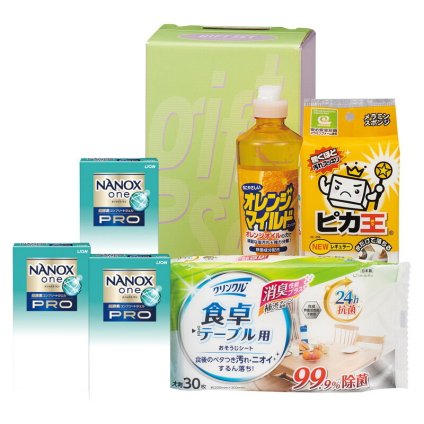 実りの秋の贈り物 クリーンランドリー&キッチンセット ライオンNANOX one PRO（10g×2袋）×3、オレンジマイルドコンパクト（270ml）･ワコーピカ王（レギュラー）･クリンクル食卓テーブル用シート30枚入×各1