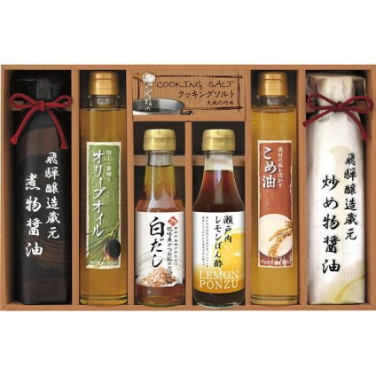 【直送】美食ファクトリー 厳選こだわり調味料ギフト [26-0453-103] NIH-40R 醤油 ぽん酢 オリーブオイル 米油 白だし 調理ソルト 詰め合わせ セット 食品 常温保存 ギフト 内祝い お返し お中元 お歳暮 贈り物 プレゼント