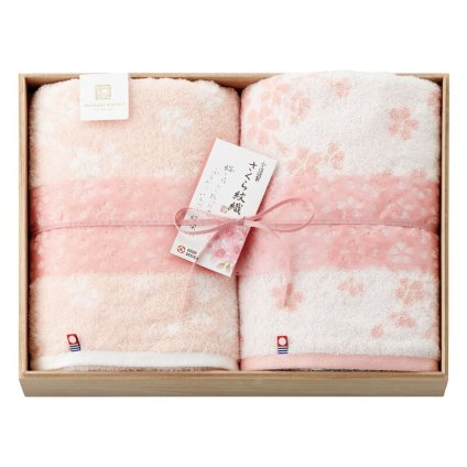 実りの秋の贈り物 桜染めバスタオル2P（木箱入） 今治謹製 60×110cm 1.2kg 綿100%