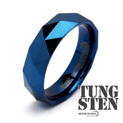 タングステン ダイヤカットリング ブルー 青 指輪 シンプル blue 刻印 メンズ 金属アレルギー対応 男性