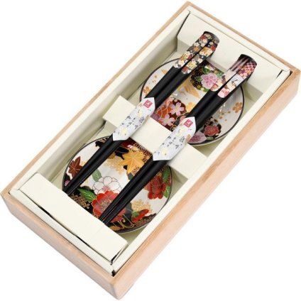 【ギフト対応無料】華友禅ペア箸＆小皿 春秋＆鶴 ※送料無料(北海道・沖縄は除く)