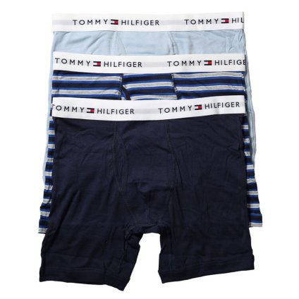 トミーヒルフィガー：COTTON CLASSICS ボクサーブリーフ 3PK（ブルーオムバ)[ボクサーパンツ/ 男性下着/ メンズインナー/人気ブランド/おすすめギフト/誕生日プレゼント/メンズファッション]