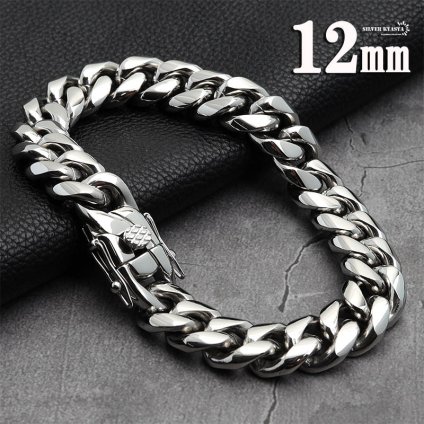 ステンレス 316L 幅12mm メンズ ブレスレット シルバー 喜平チェーン B系 ヒップホップ HIPHOP マイアミキューバンリンク 喜平ブレスレット きへい 父の日 男性