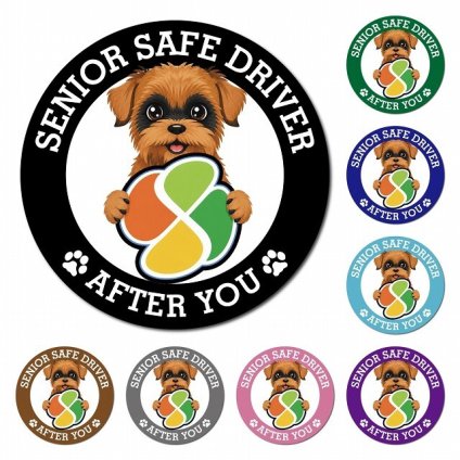 カーサイン 高齢者マーク SENIOR SAFE DRIVER ブリュッセルグリフォン マグネット 強力 直径13cm 肉球 日本製 車 ステッカー