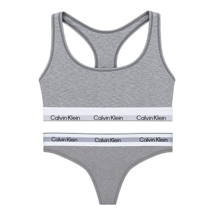 カルバンクライン Calvin Klein(CK) ブラ&ショーツ Tバック セット ロゴ 無地 ノンワイヤー アンダーウェア インナー 下着 QF8493+QF8518 レディース グレー