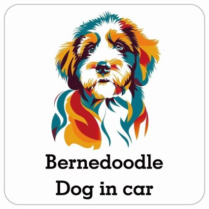 名入れ可 Dog in Car Bernedoodle バーニードゥードル Dタイプ サインステッカー シール 正方形 13x13cm 防水 屋内 屋外 セーフティサイン 安全対策 車用 安全運転 煽り運転対策 安全対策 カラフル ポップアート風 イラスト カーサイン
