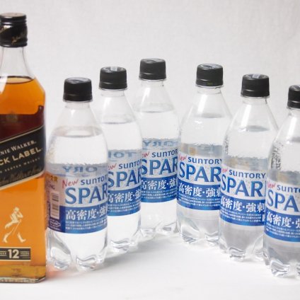 家飲みを、バーカウンターへ ハイボールウイスキー7本セット(ジョニーウォーカー ブラックラベル40度(スコットランド) サントリー天然水スパークリング) 700ml×1本 500ml×6本