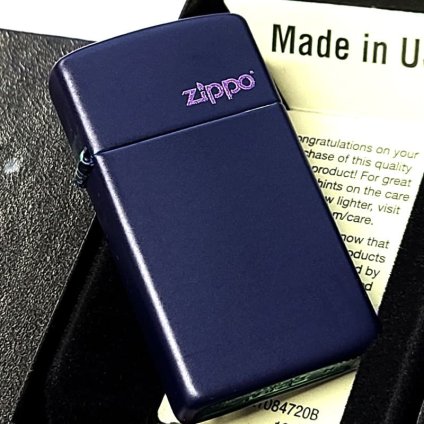 ZIPPO ライター スリム型 ジッポーロゴ 艶消し マットネイビー おしゃれ ギフト シンプル 紺 メンズ プレゼント 可愛い レディース