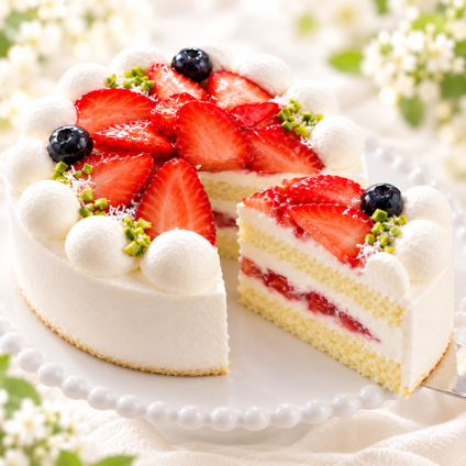 NEW 純 生クリーム苺ケーキ 3号半解凍でとろける（室温で半解凍していただくと、外はふんわり、中はひんやりとした食感をお楽しみいただけます）北海道純生クリーム・小麦粉・バター100%使用 バースデーケーキ お誕生日ケーキ アニバーサリーカード #ふわひん純生いちご
