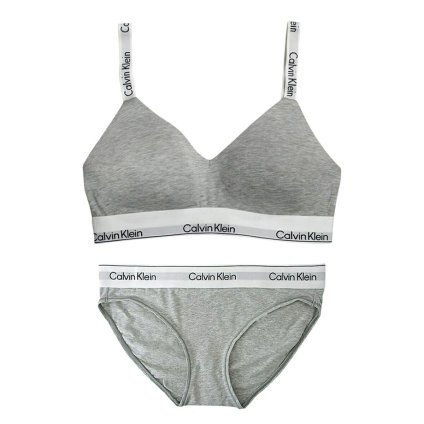 カルバンクライン Calvin Klein(CK) ブラ&ショーツ セット ロゴ 無地 ノンワイヤー アンダーウェア インナー 下着 QF8504+QF8520 050 レディース グレー