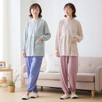 やわらかニットの作務衣風パジャマ