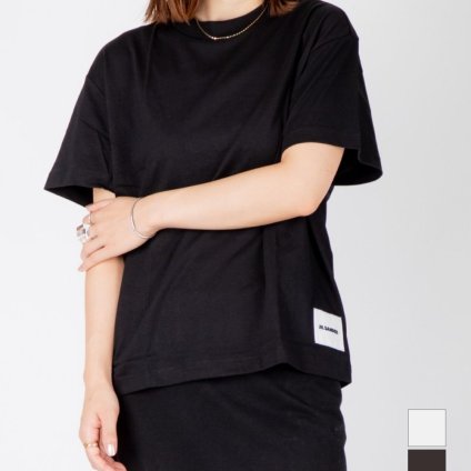 ジルサンダー プラス JIL SANDER+ J40GC0001 J45048 Tシャツ メンズ レディース トップス 半袖 ラウンドネック ロゴラベル 黒 白 カジュアル シンプル 春夏 コットン 無地 カットソー 綿 001 100 ブラック ホワイト XS S M L XL