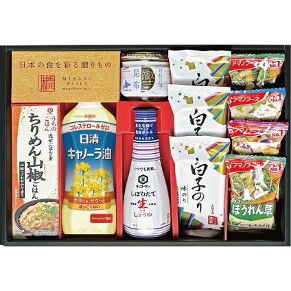 味香門和膳 アマノフーズ キッコーマン和食詰合せ [26-0058-018] MKD-30A フリーズドライ お味噌汁 生しょうゆ 混ぜご飯の素 白子のり 惣菜 日清キャノーラ油 ギフトセット 内祝い お返し 贈り物 ギフト