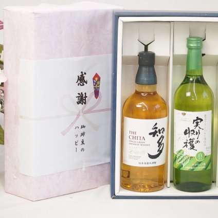 父の日贈り物 感謝の贈り物ボックス 国産ウィスキー 知多と国産ワインセット(実りの収穫 白甘口ワイン 甘口(山梨県)720ml知多シングルモルト700ml