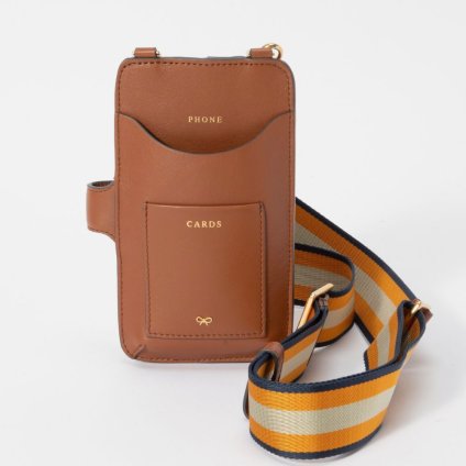 アニヤ ハインドマーチ ANYA HINDMARCH 5050925 174237 ショルダーバッグ Nastro Phone Pouch in Polished Leather レディース スマホショルダー レザー ナストロ フォンケース スマホポーチ 鞄 プレゼント ギフト お祝い ミニショルダー クロスボディ タン